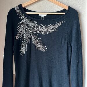 MONSOON Black Sequin Long Sleeve Sweater Dress